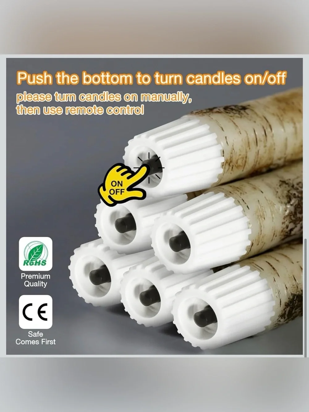 Birch Bark Themed  Flameless Taper Wax Candles with Remote